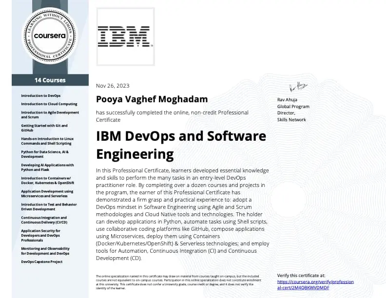 IBM DevOps and Software Engineering Professional Certificate