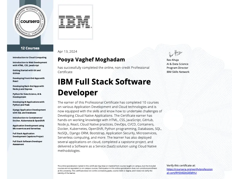 IBM Full Stack Software Developer Professional Certificate