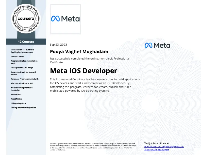 Meta iOS Developer Professional Certificate